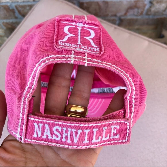 Robin Ruth 100% Cotton Pink Nashville Baseball Hat Cap Rhinestone Adjustable - Picture 7 of 12